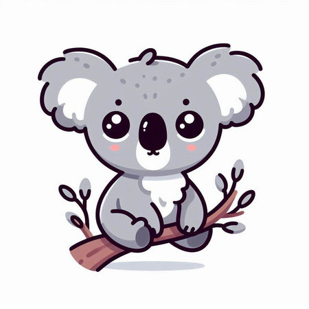Cute koala sitting on a tree branch. Vector illustration.のイラスト素材