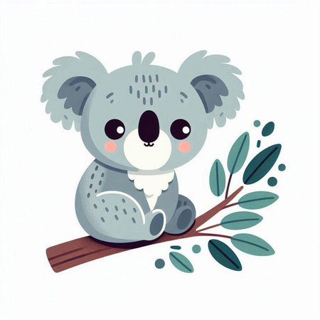 Cute cartoon koala sitting on a tree branch. Vector illustration.のイラスト素材