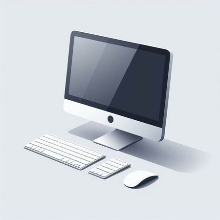 Computer monitor with keyboard and mouse. Isometric view. Vector illustration.のイラスト素材