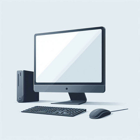 Computer with keyboard and mouse on the white background. Vector illustration.のイラスト素材