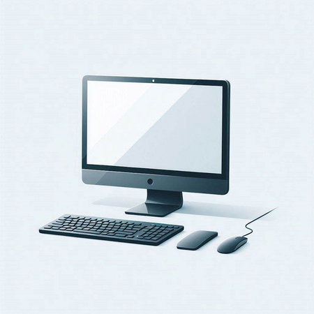 Computer monitor with keyboard and mouse isolated on white background. Vector illustration.のイラスト素材