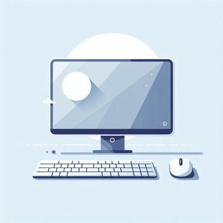 Computer screen with sun and mouse. Vector illustration in flat style.のイラスト素材