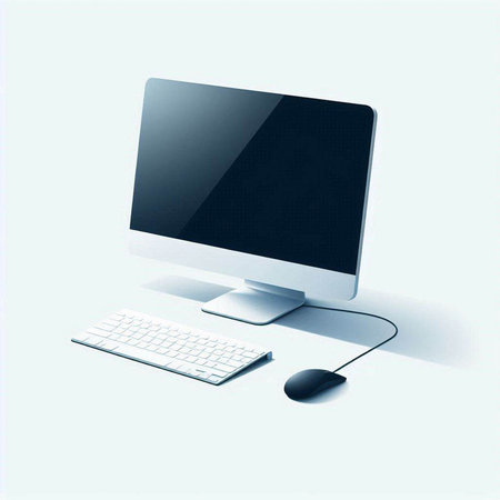 Computer monitor with keyboard and mouse on white background. 3d illustrationのイラスト素材