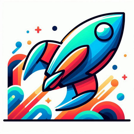 Vector illustration of rocket on colorful background. Line art design for web, site, advertising, banner, poster and print.のイラスト素材