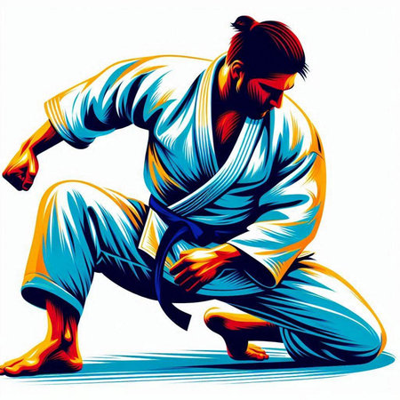 Karate man in a kimono. Karate vector illustrationのイラスト素材