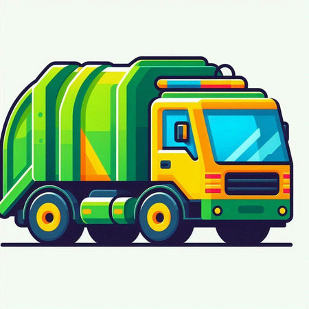 Illustration of a garbage truck with a dump truck on a white backgroundのイラスト素材