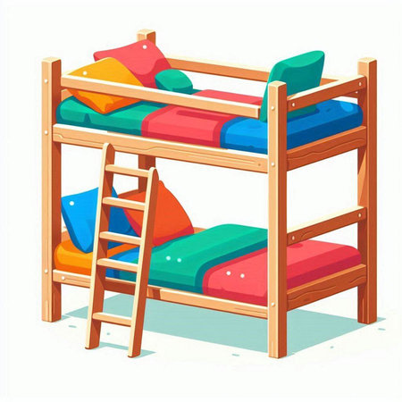 Bunk beds isolated on white background. Vector illustration in cartoon style.のイラスト素材