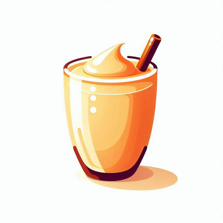 Vector illustration of a glass of milkshake with whipped cream and cinnamonのイラスト素材