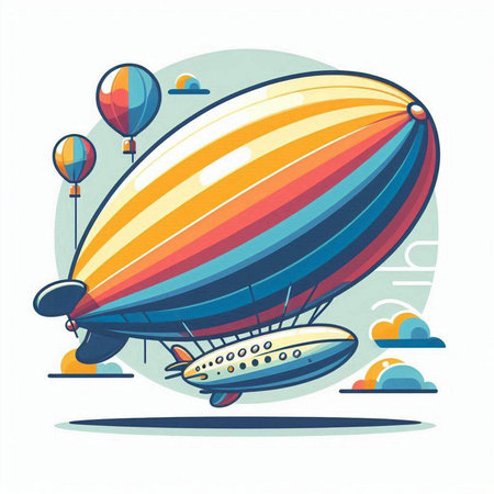 Airship in the sky. Colorful vector illustration in flat styleのイラスト素材