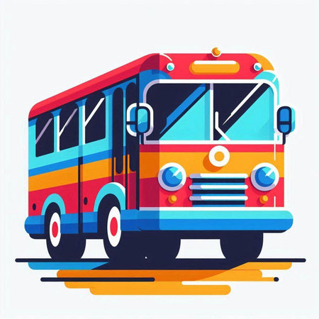Colorful bus on white background. Vector illustration in flat style.のイラスト素材