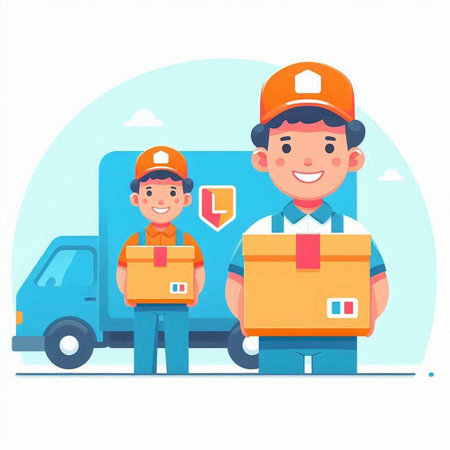 Courier and delivery man vector illustration. Delivery service concept.のイラスト素材