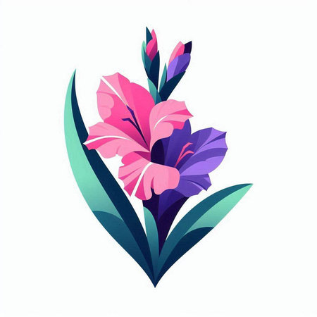 Illustration of a beautiful pink iris flower on a white backgroundのイラスト素材