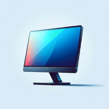 Computer monitor with blank screen isolated on blue background. Vector illustration.のイラスト素材
