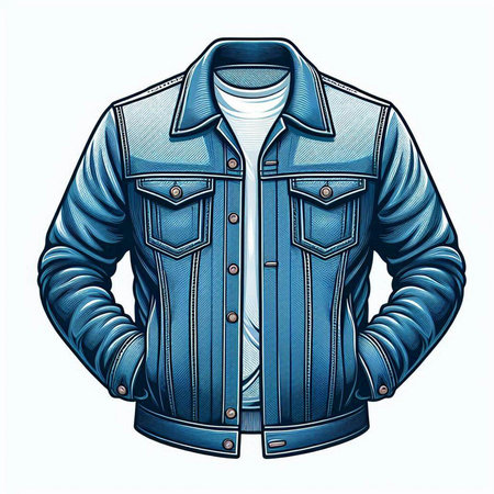 Denim jacket with a collar and pockets. Hand drawn vector illustration.のイラスト素材