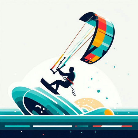 Kite surfing on the sea. Extreme sport. Vector illustration.のイラスト素材