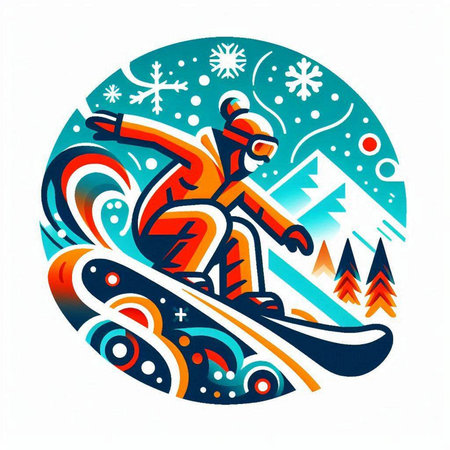 Snowboarder in the mountains. Winter sport. Vector illustration.のイラスト素材