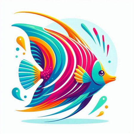 Colorful fish with splashes on white background. Vector illustration.のイラスト素材