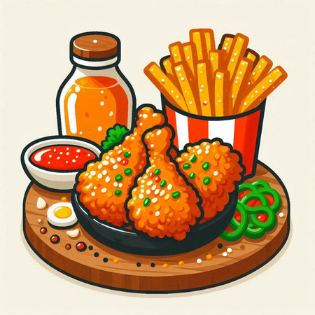Fried chicken wings with sauce and mayonnaise. Vector illustration.のイラスト素材