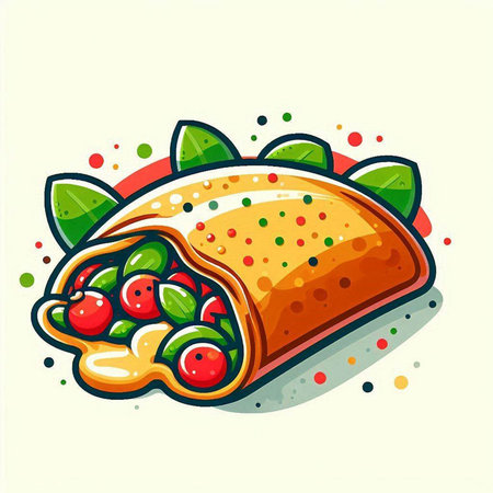 Illustration of a roll with vegetables and fruit on a white backgroundのイラスト素材
