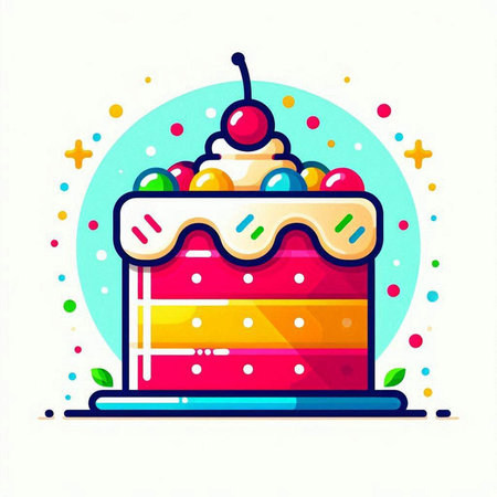 Birthday cake icon. Colorful flat vector illustration. Isolated on white backgroundのイラスト素材