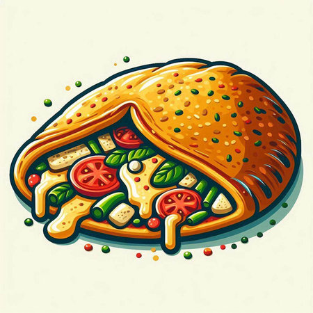 Illustration of pizza with tomato, mozzarella and green peasのイラスト素材