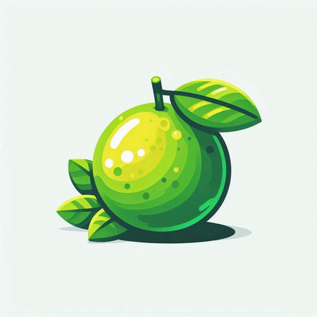 Lime fruit with green leaves on white background. Vector illustration.のイラスト素材