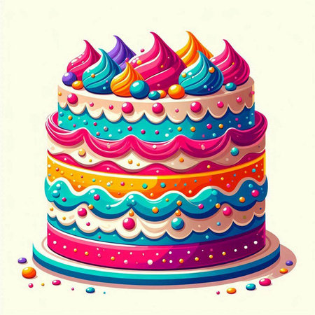 Birthday cake with colorful frosting on white background. Vector illustration.のイラスト素材