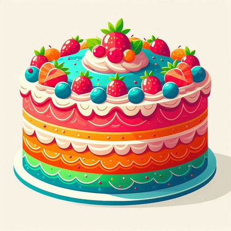 Birthday cake isolated on white background. Vector illustration in retro style.のイラスト素材