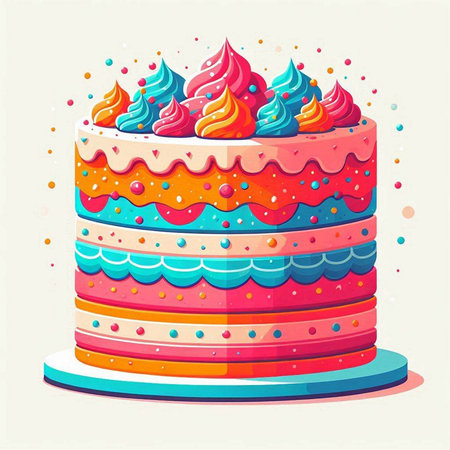 Birthday cake with colorful cream on white background, vector illustration.のイラスト素材