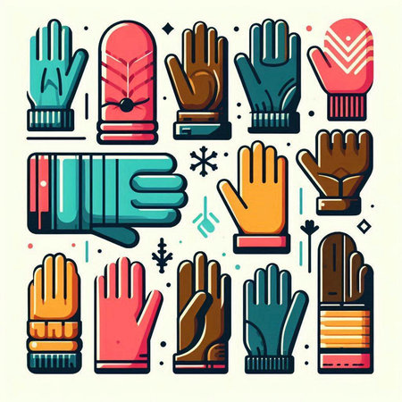 Vector set of winter gloves. Icons in flat style on white background.のイラスト素材