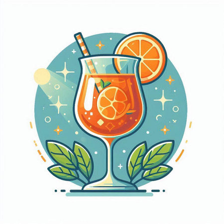 Cocktail with orange, lemon and mint. Vector illustration.のイラスト素材