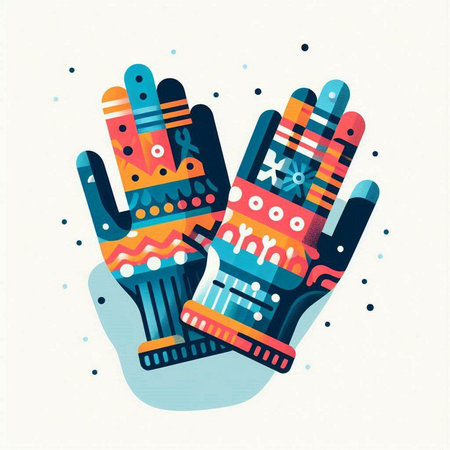 Hands in colorful winter gloves. Vector illustration in flat style.のイラスト素材