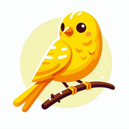 Cute cartoon yellow bird sitting on a branch. Vector illustration.のイラスト素材