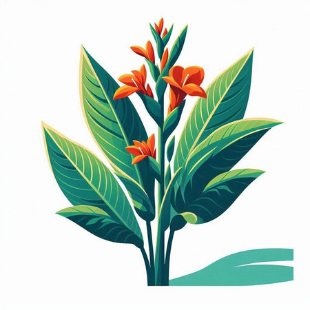 Canna flower with leaves isolated on white background, vector illustration.のイラスト素材