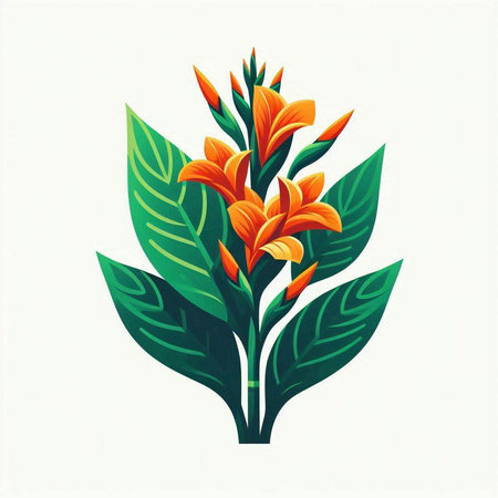 Beautiful orange flower with green leaves isolated on white background. Vector illustration.のイラスト素材