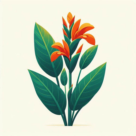Illustration of a beautiful orange flower with green leaves on a white backgroundのイラスト素材
