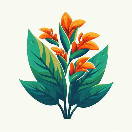 Illustration of orange flower with green leaves on white background - vectorのイラスト素材
