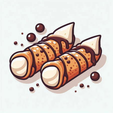 Vector illustration of pancake roll with cream and chocolate on white backgroundのイラスト素材