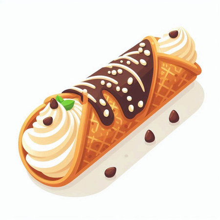 Creamy ice cream in a waffle. Vector illustration.のイラスト素材