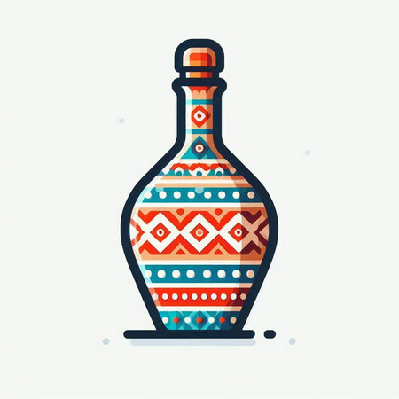 Hand drawn vector illustration of a bottle with a pattern in ethnic style.のイラスト素材