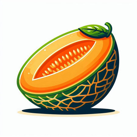 Cantaloupe melon on a white background. Vector illustration.のイラスト素材