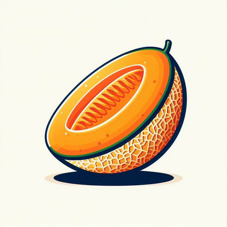 Cantaloupe melon on white background. Vector illustration.のイラスト素材