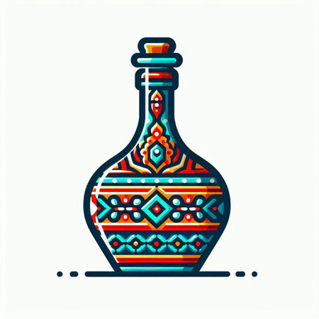 Colorful vector illustration of a bottle with a pattern on a white backgroundのイラスト素材