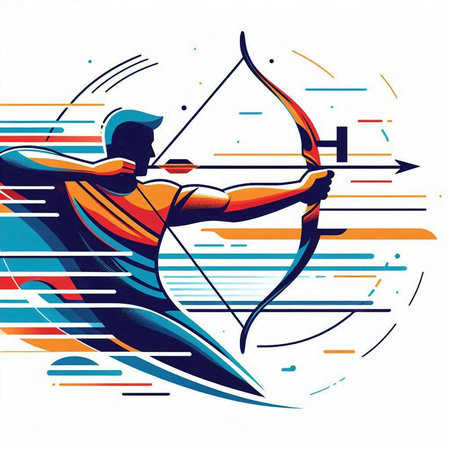 Archery sport abstract vector illustration with arrows and bow in motion.のイラスト素材