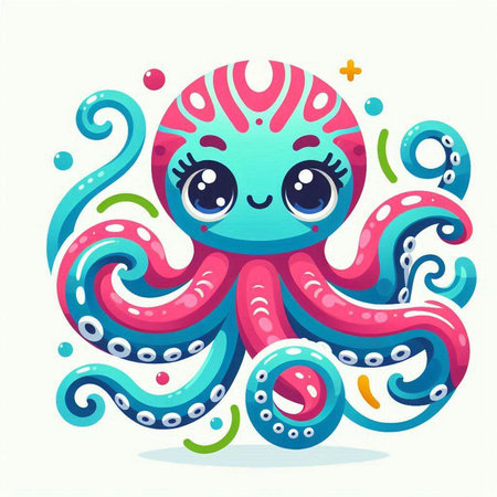 Cute cartoon octopus. Vector illustration isolated on white background.のイラスト素材