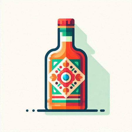 Mexican tequila bottle. Vector illustration in flat style. Mexican alcohol drink.のイラスト素材