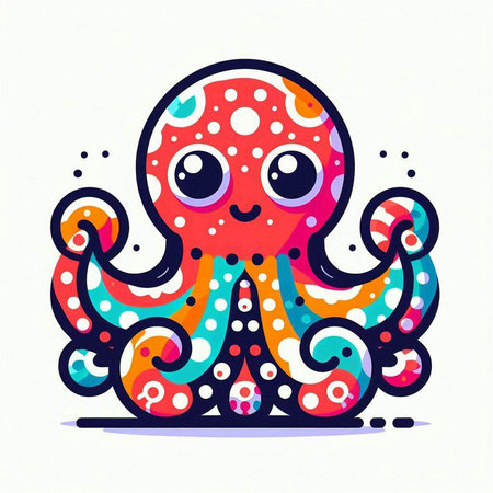 Cute cartoon octopus. Colorful vector illustration on white background.のイラスト素材