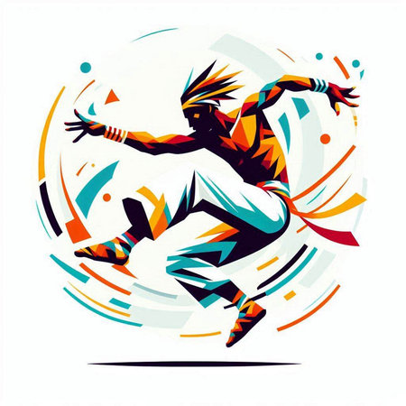 Abstract illustration of a breakdancer jumping in the air. Vector illustration.のイラスト素材