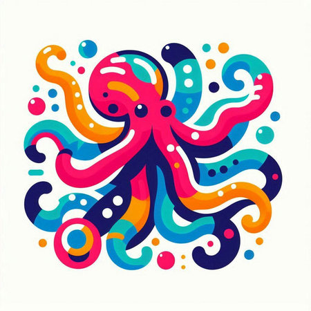 Octopus vector illustration. Colorful octopus on white background.のイラスト素材