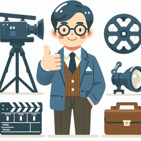 Cameraman with camera and clapperboard. Vector illustration.のイラスト素材